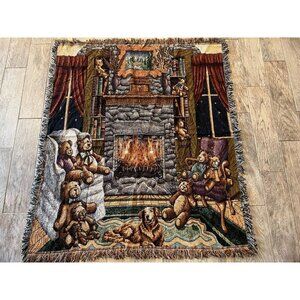 Teddy Bears Fringe Throw‎ Blanket Tapestry Afghan Labrador Retriever Dog NWOT
